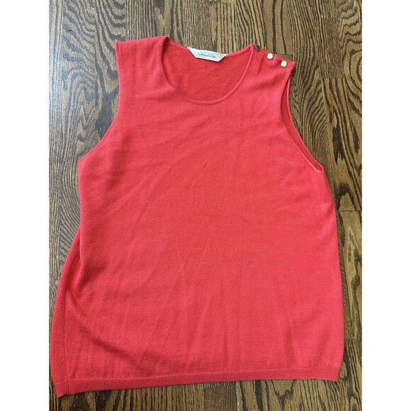Oscar De La Renta Sleeveless Sweater Tank Red Large Cashmere Feel Missing Tag - Picture 1 of 9